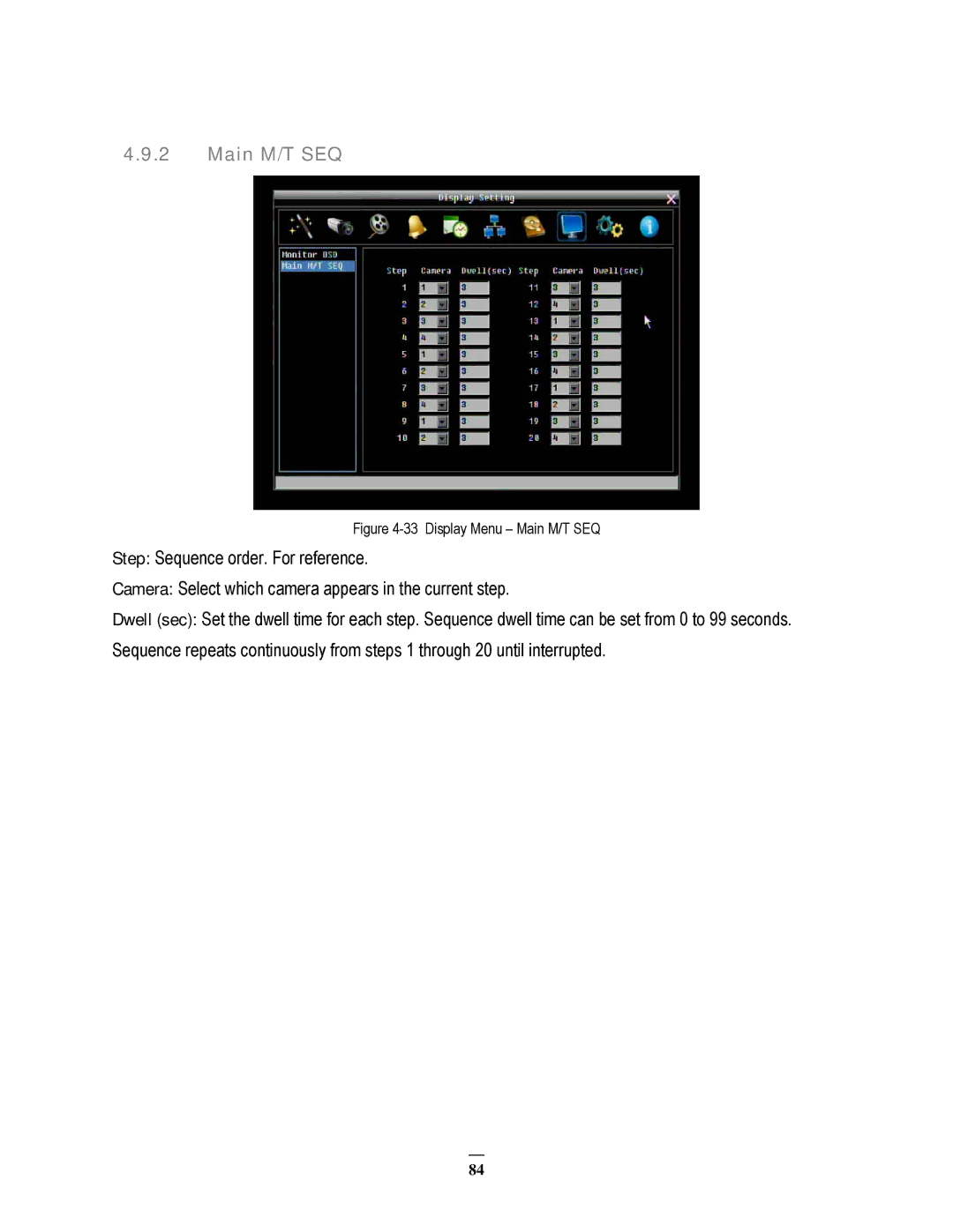 EverFocus EPHD08 user manual Display Menu Main M/T SEQ 