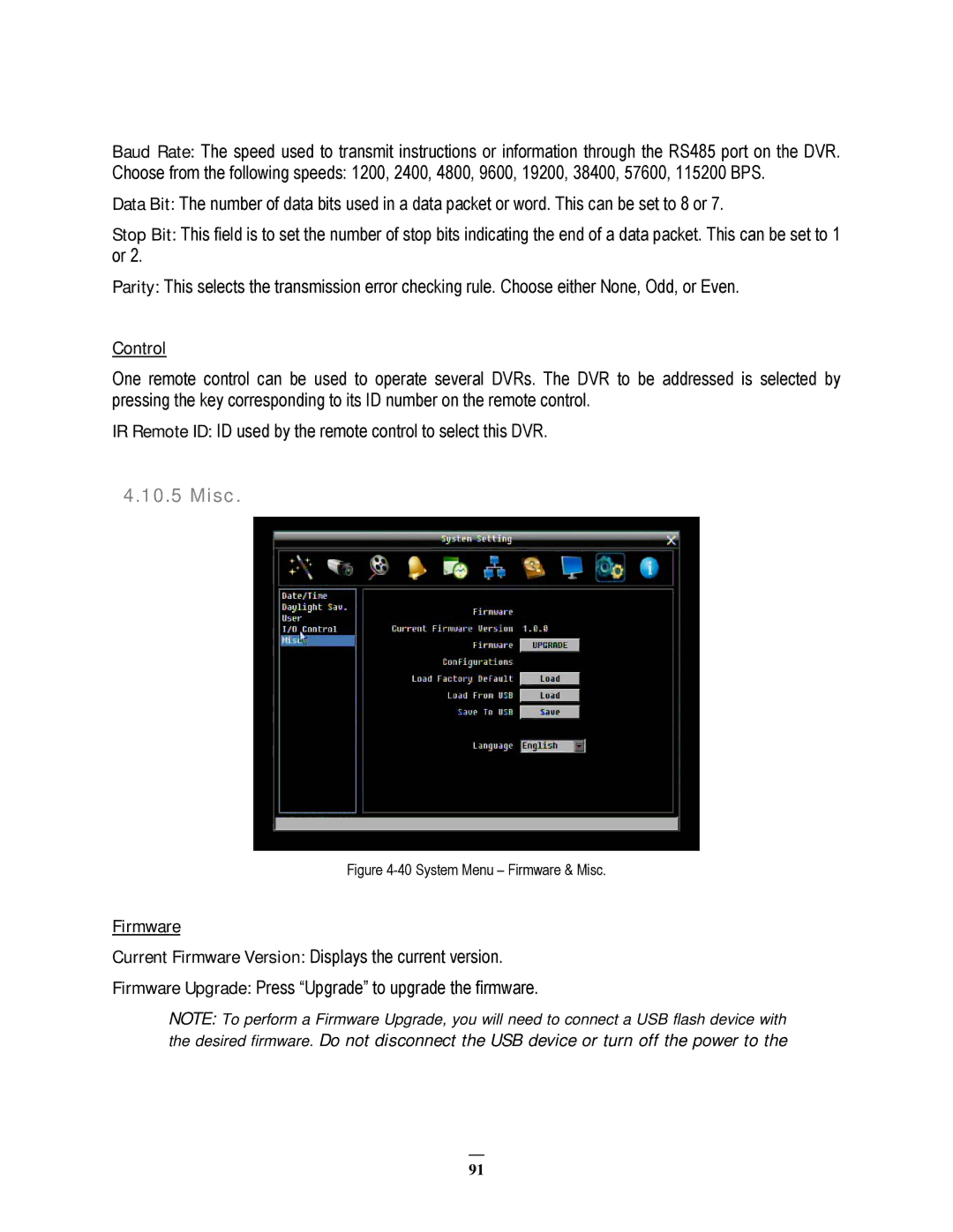 EverFocus EPHD08 user manual Control, Misc, Firmware 