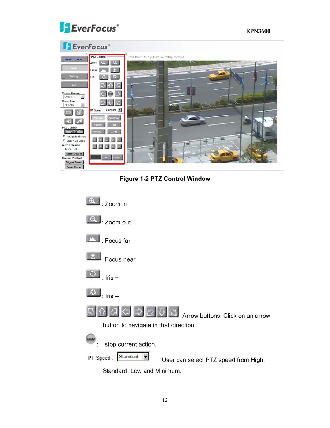 EverFocus EPN3600 user manual PTZ Control Window 