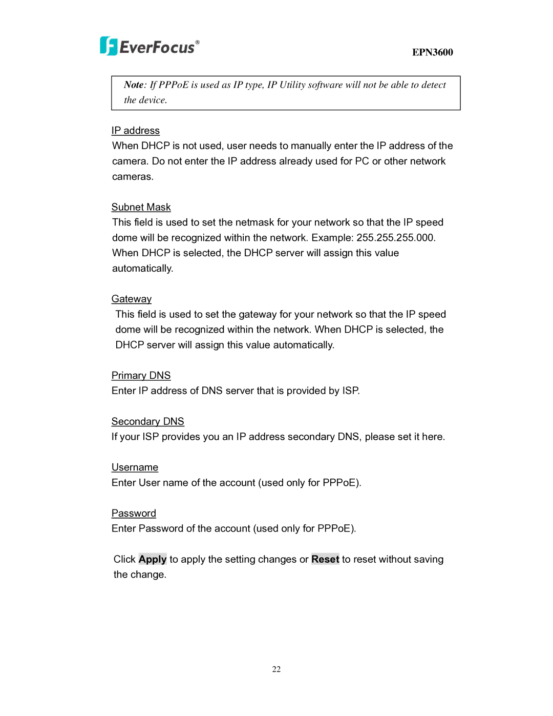 EverFocus EPN3600 user manual 