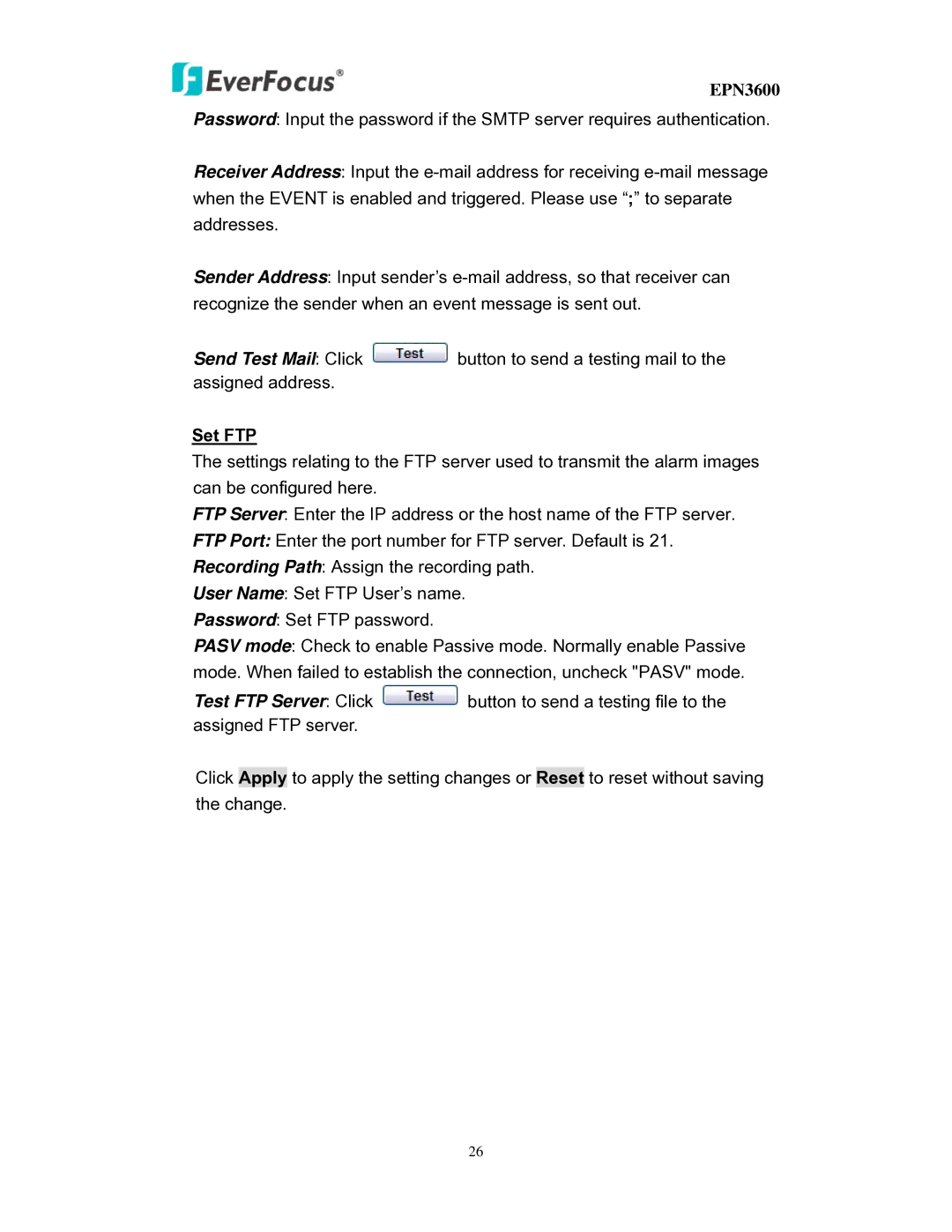 EverFocus EPN3600 user manual Set FTP 