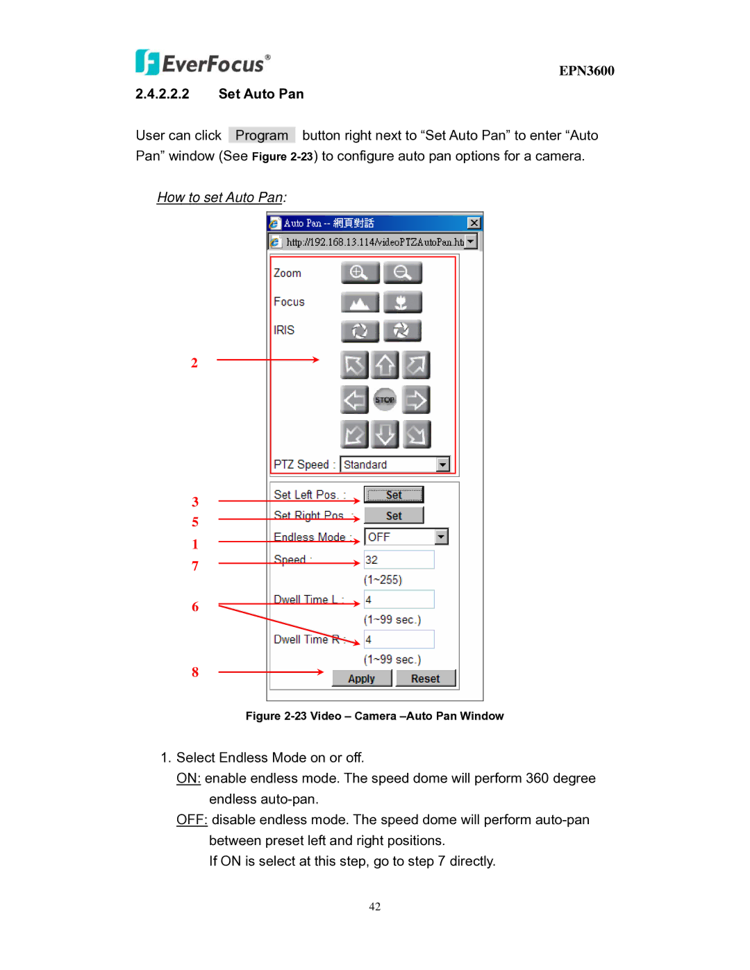 EverFocus EPN3600 user manual Set Auto Pan, How to set Auto Pan 