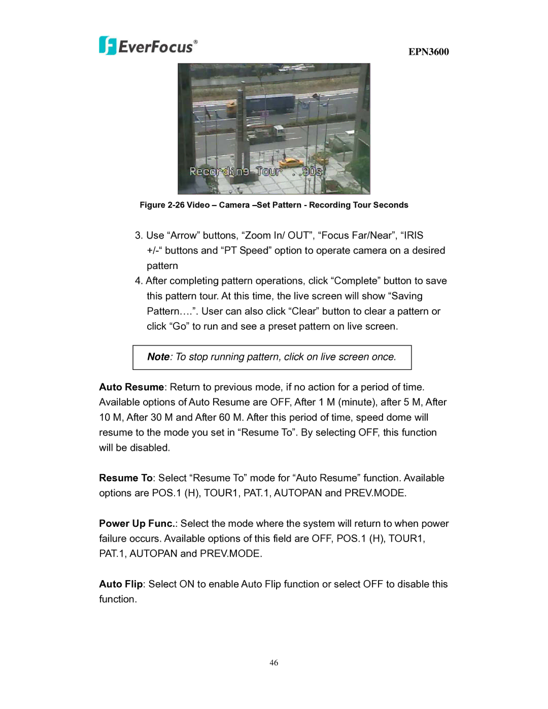EverFocus EPN3600 user manual Video Camera -Set Pattern Recording Tour Seconds 