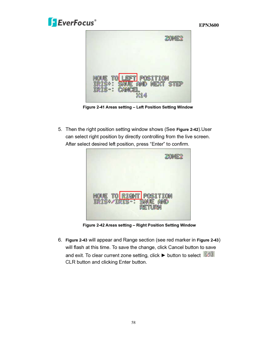 EverFocus EPN3600 user manual Areas setting Left Position Setting Window 