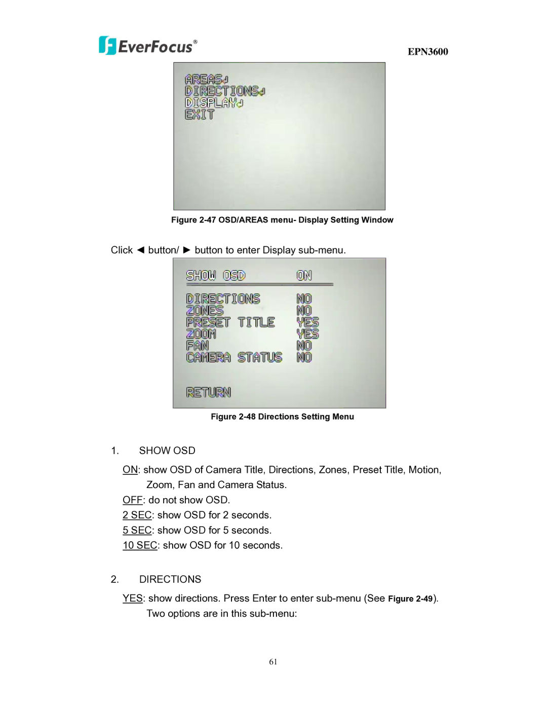 EverFocus EPN3600 user manual Show OSD 