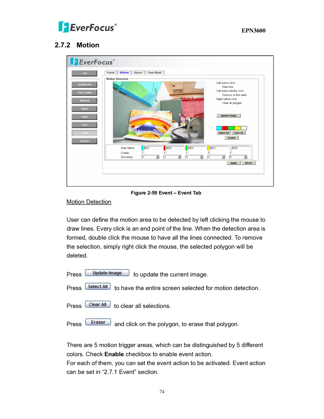 EverFocus EPN3600 user manual Motion, Event Event Tab 