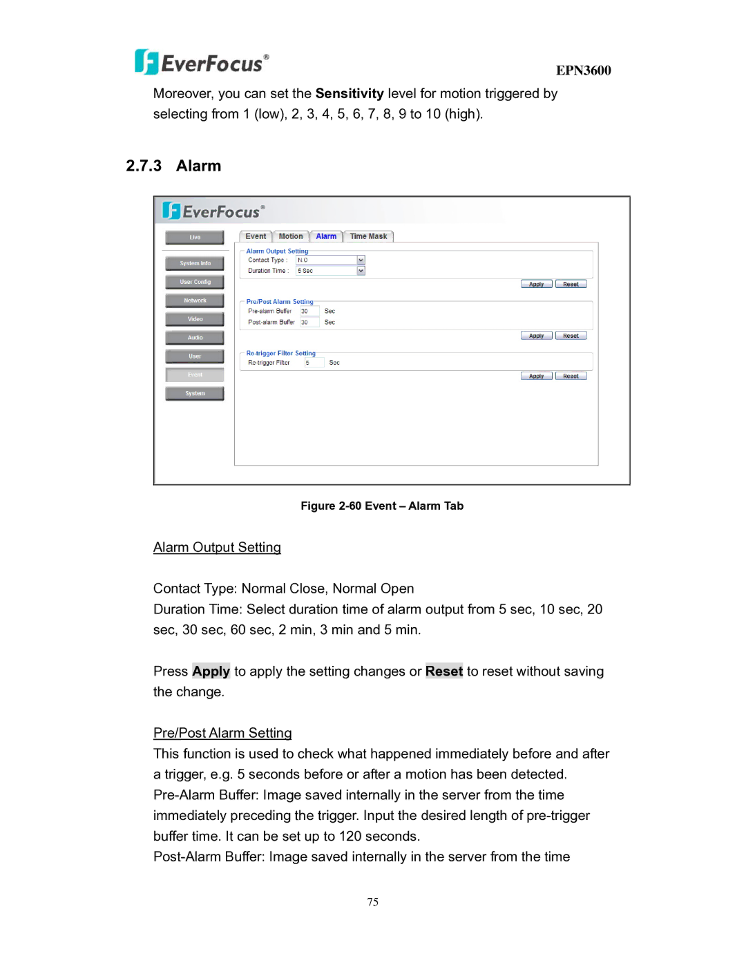 EverFocus EPN3600 user manual Event Alarm Tab 