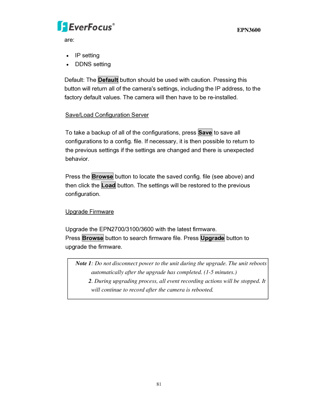 EverFocus EPN3600 user manual 