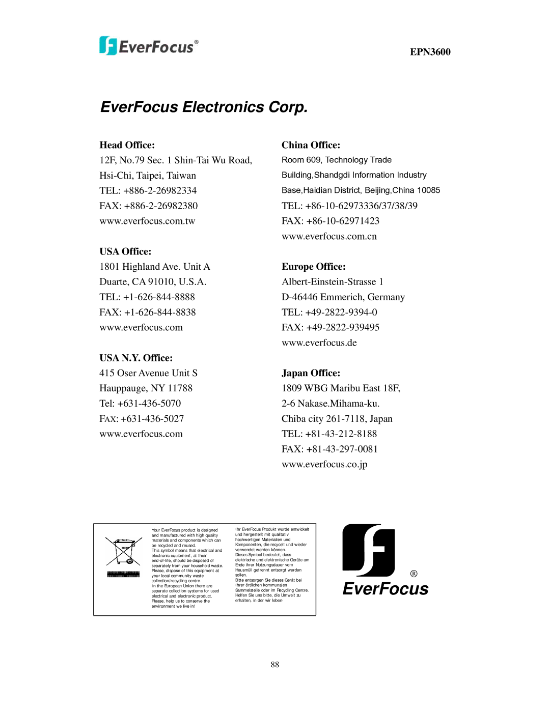 EverFocus EPN3600 user manual EverFocus 