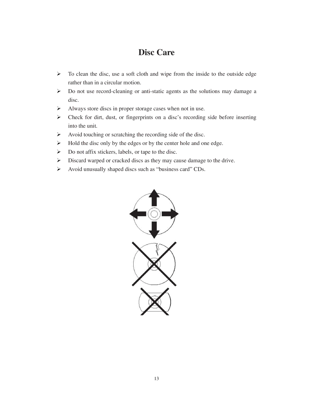 EverFocus EPR200 manual Disc Care 