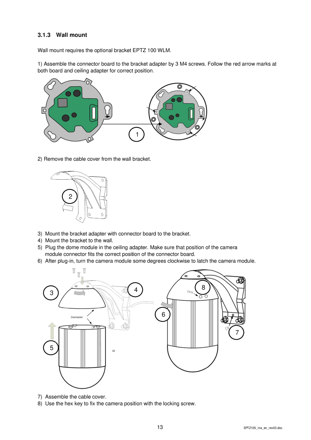 EverFocus EPTZ 100 manual Wall mount 