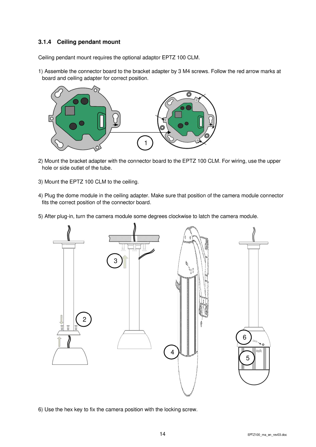 EverFocus EPTZ 100 manual Ceiling pendant mount 