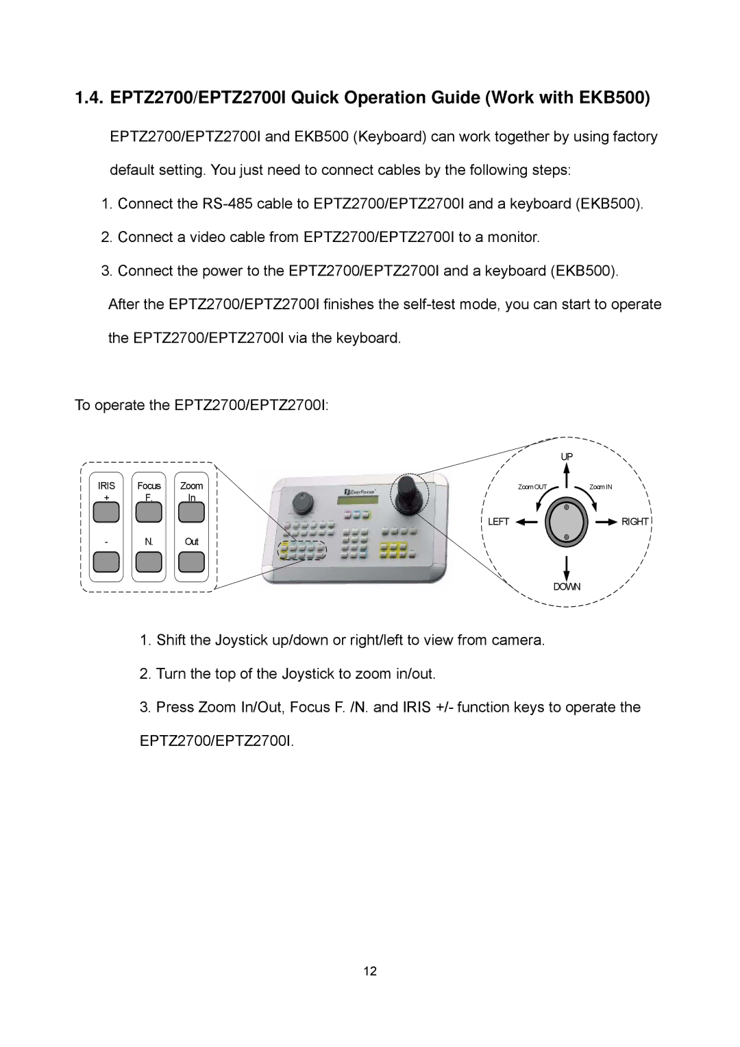 EverFocus EPTZ2700i user manual EPTZ2700/EPTZ2700I Quick Operation Guide Work with EKB500 