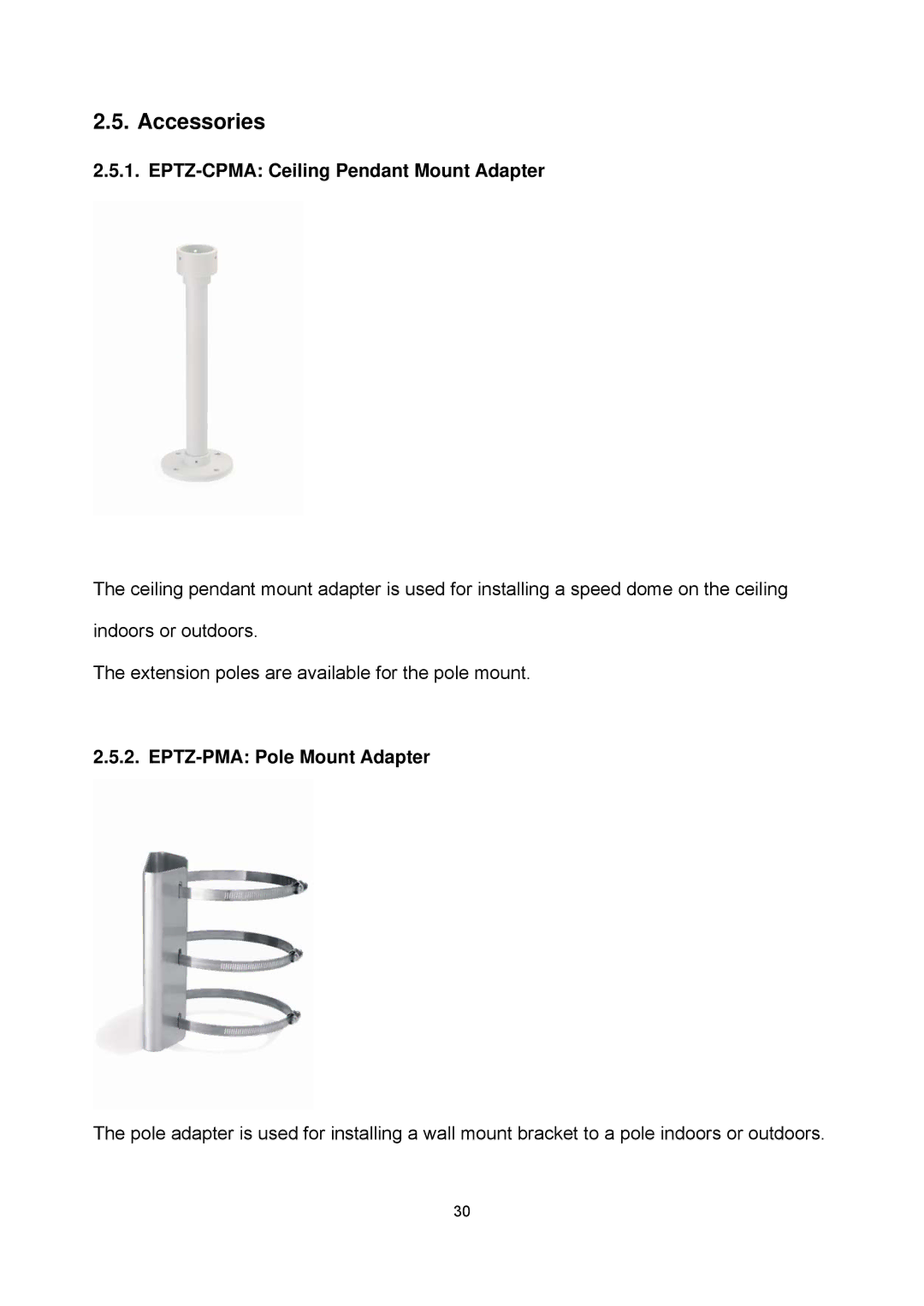 EverFocus EPTZ2700i user manual Accessories, EPTZ-CPMA Ceiling Pendant Mount Adapter 