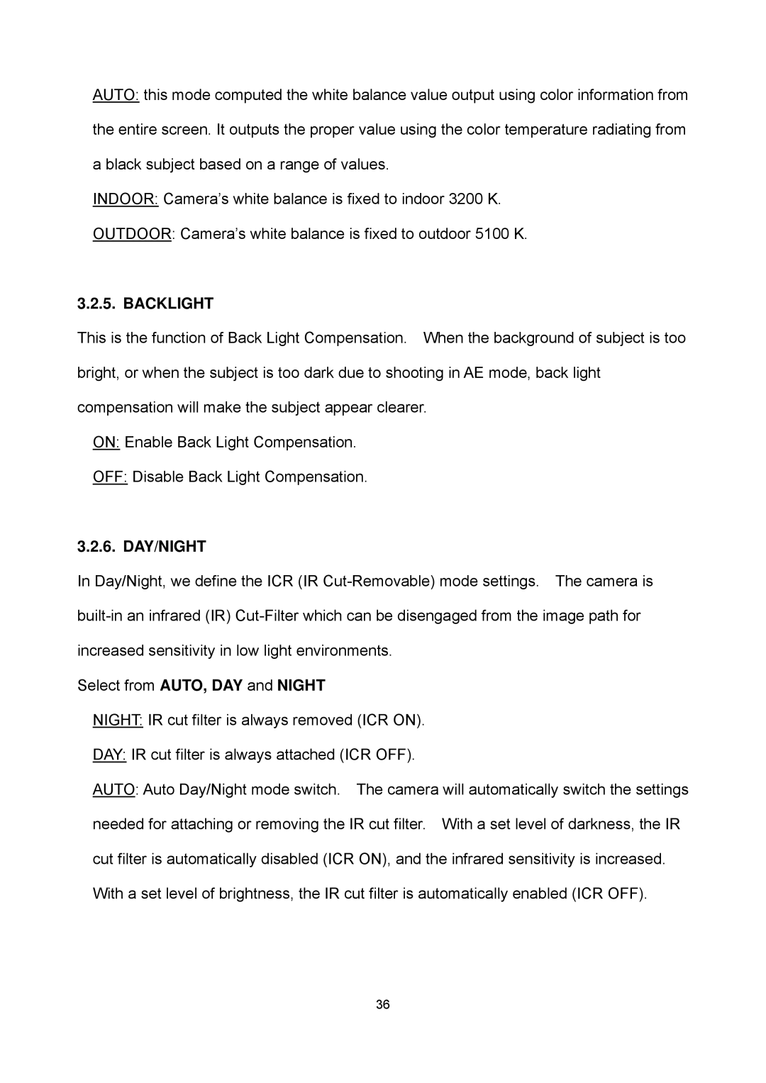 EverFocus EPTZ2700i user manual Backlight, Day/Night 