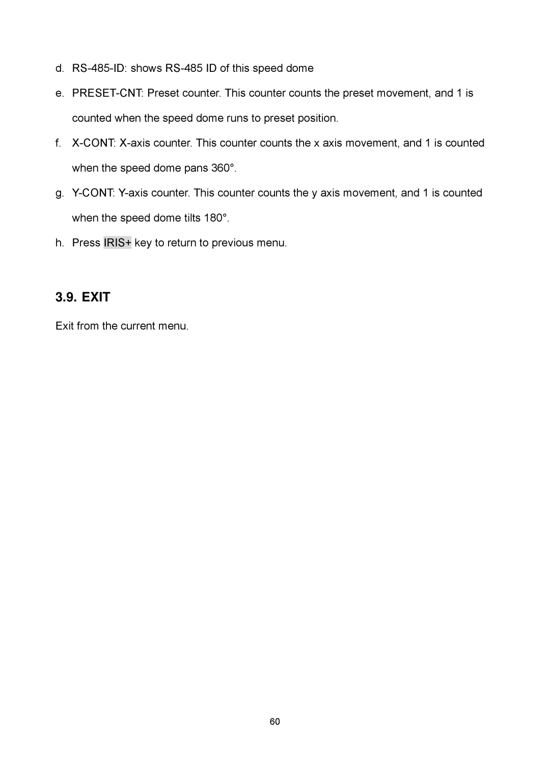 EverFocus EPTZ2700i user manual Exit 