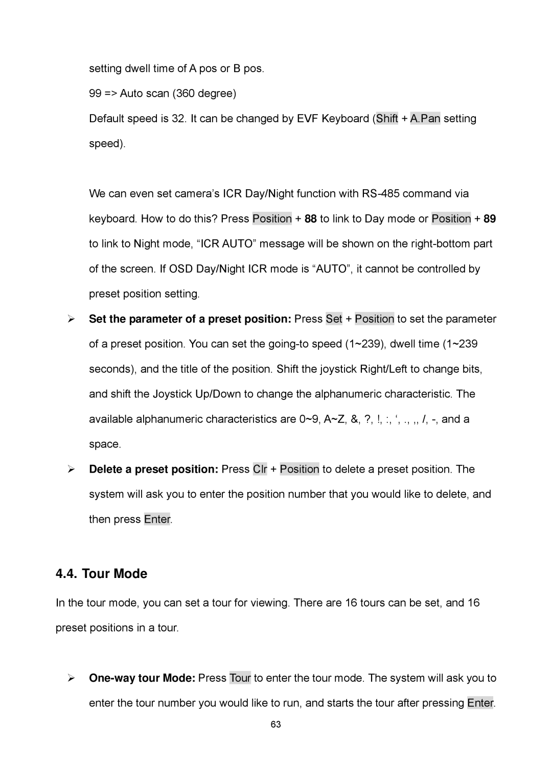 EverFocus EPTZ2700i user manual Tour Mode 