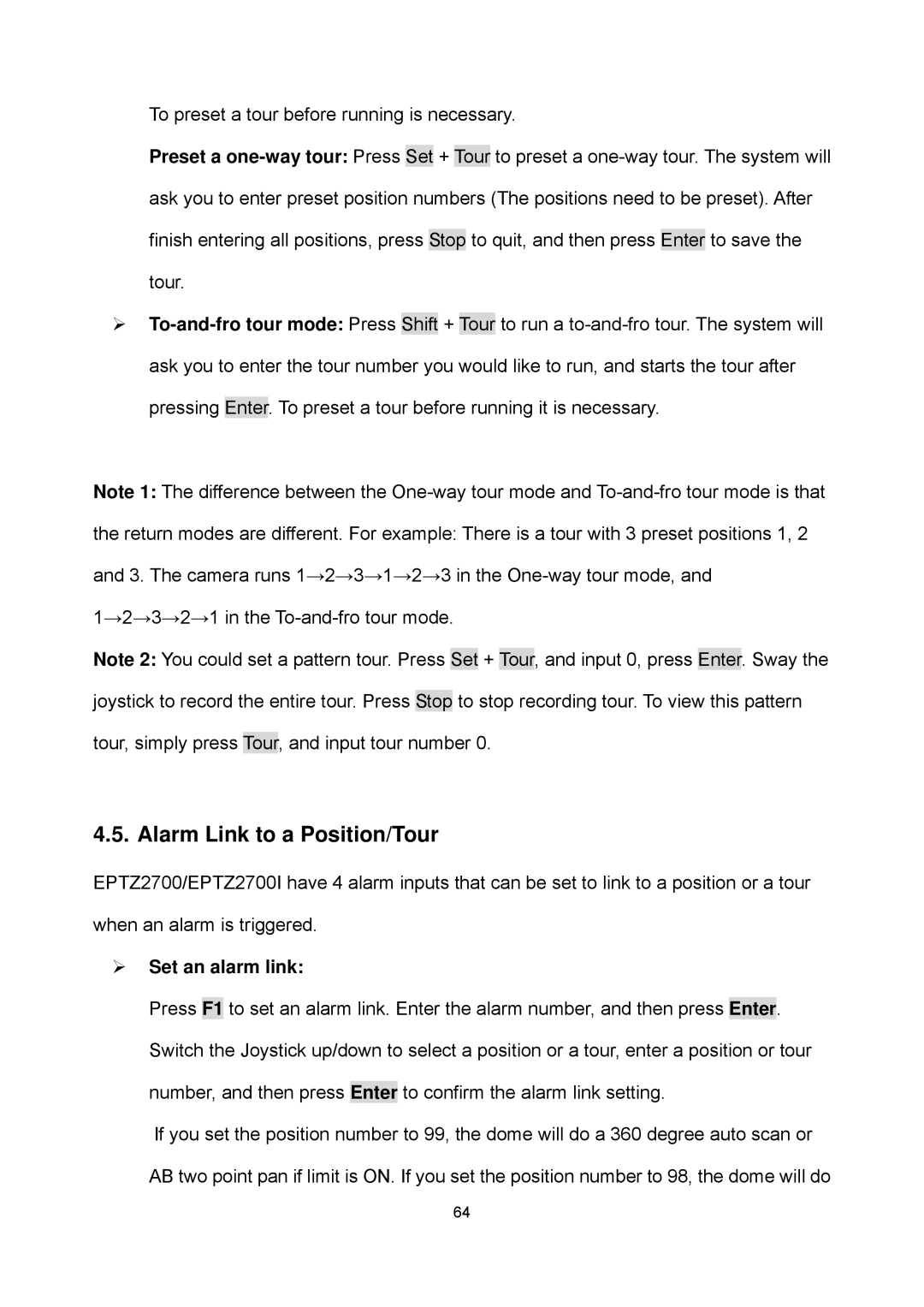 EverFocus EPTZ2700i user manual Alarm Link to a Position/Tour, ¾ Set an alarm link 