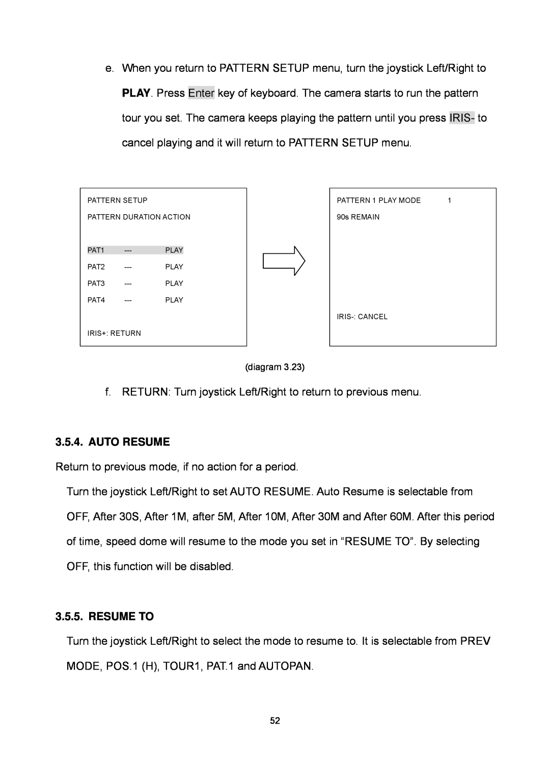 EverFocus EPTZ2700i user manual Auto Resume, Resume To, diagram 