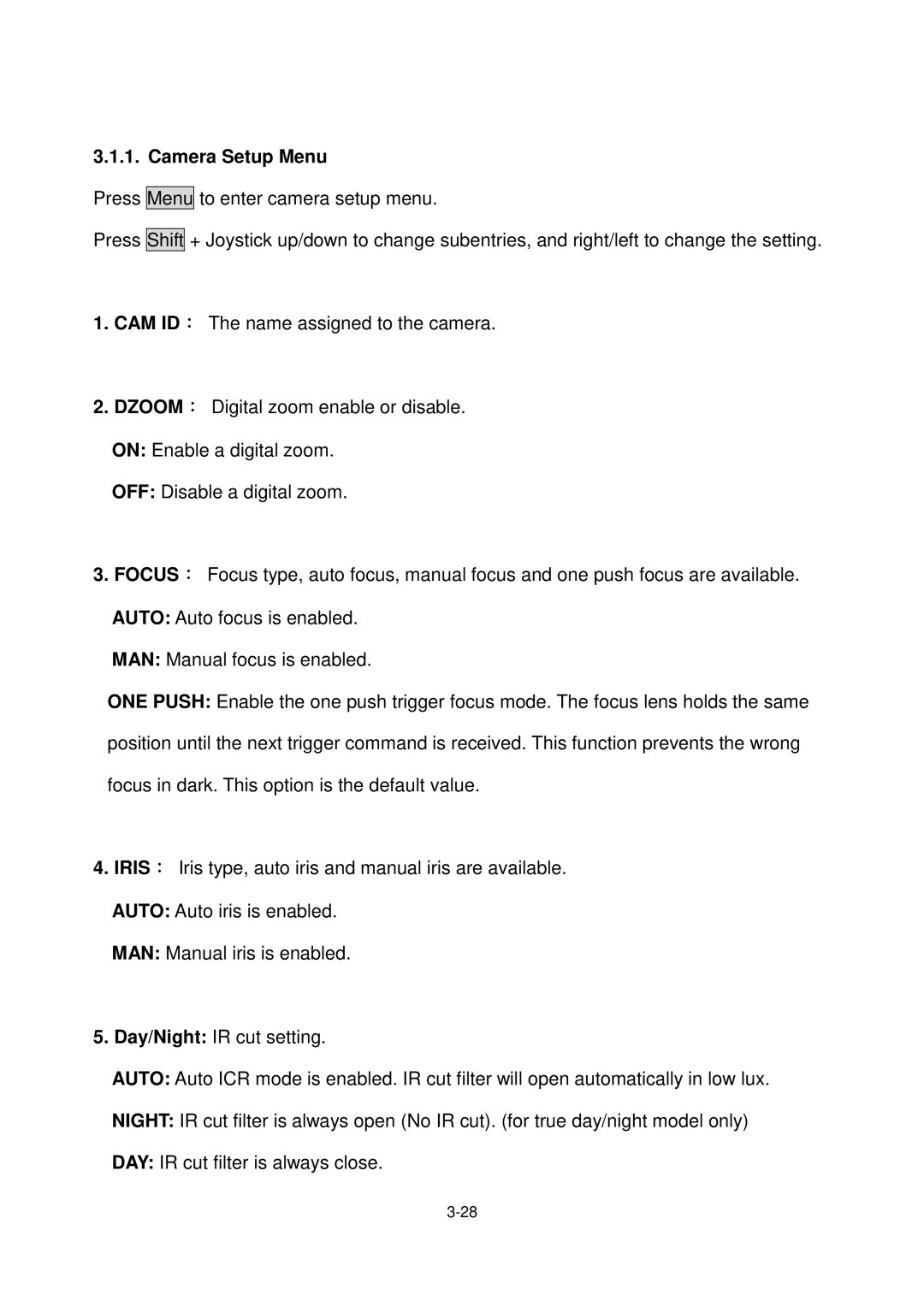 EverFocus EPTZ3000I, Eptz3000 user manual Camera Setup Menu 