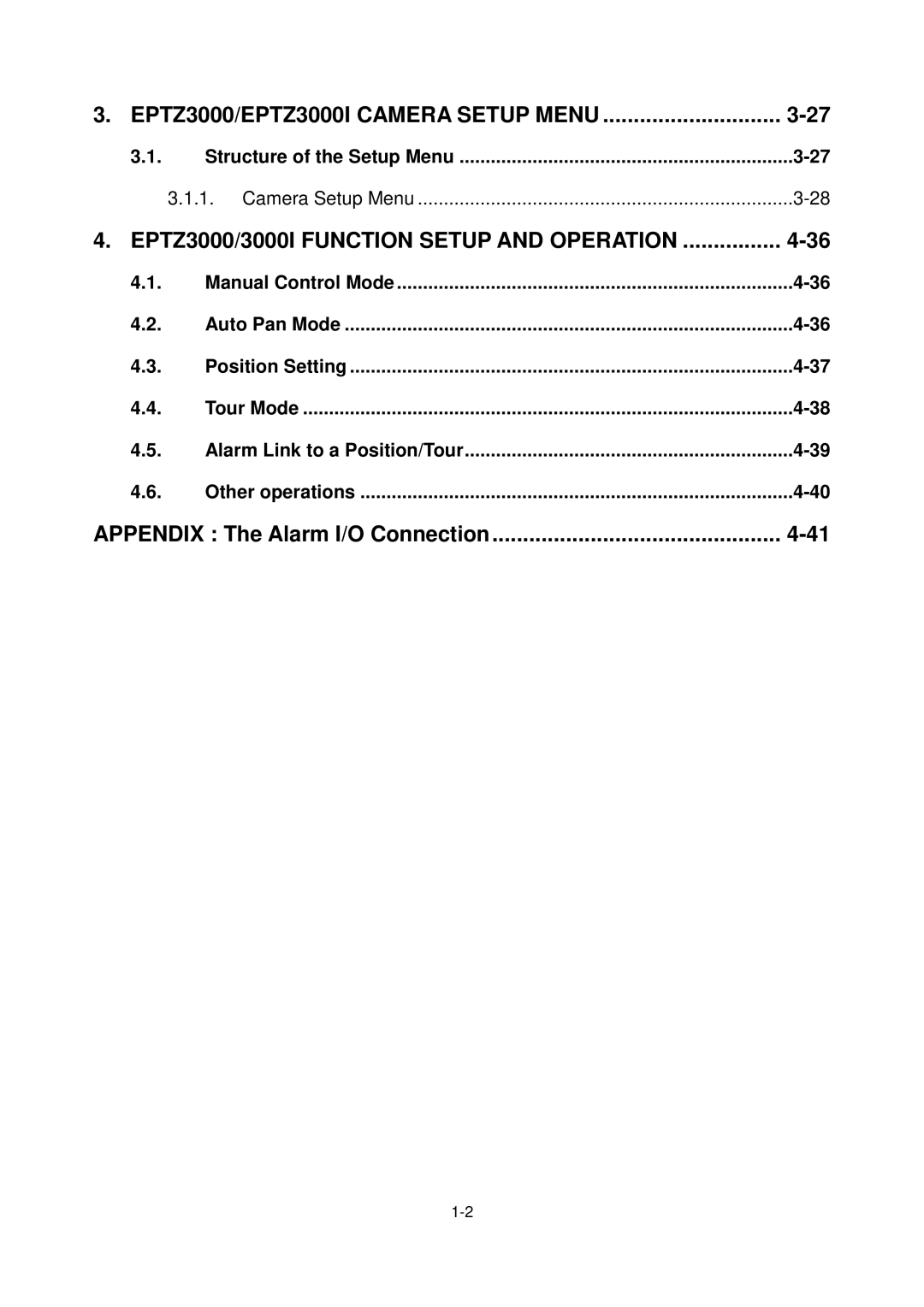 EverFocus EPTZ3000I, Eptz3000 user manual Appendix The Alarm I/O Connection, Structure of the Setup Menu Camera Setup Menu 