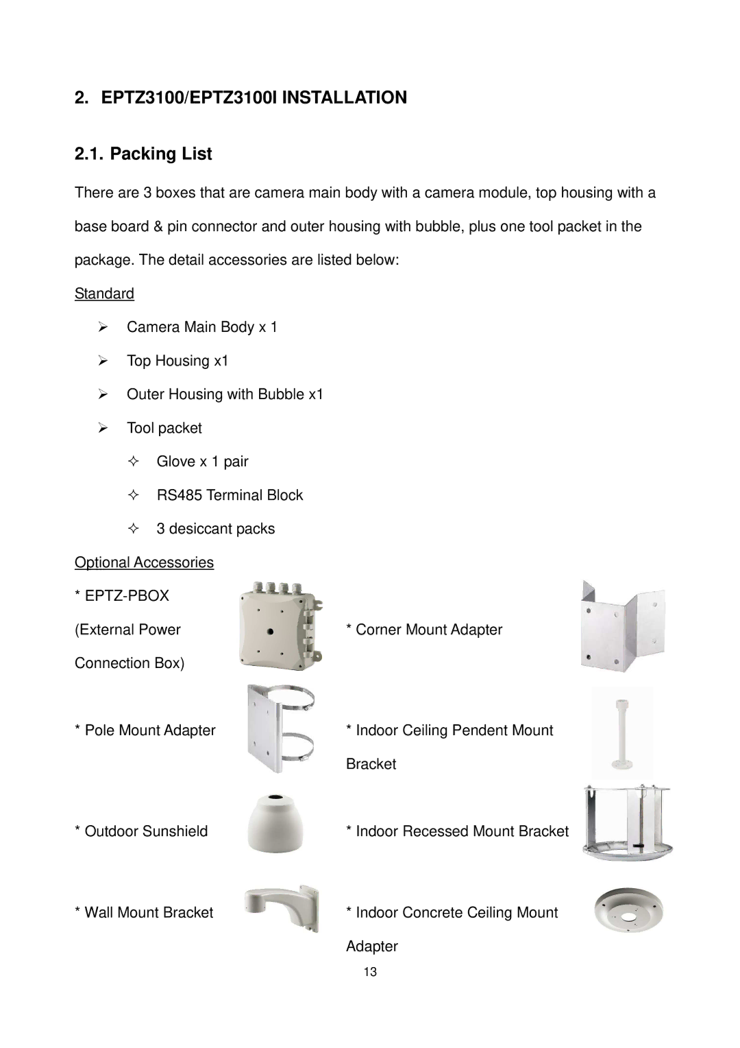 EverFocus user manual EPTZ3100/EPTZ3100I Installation, Packing List 