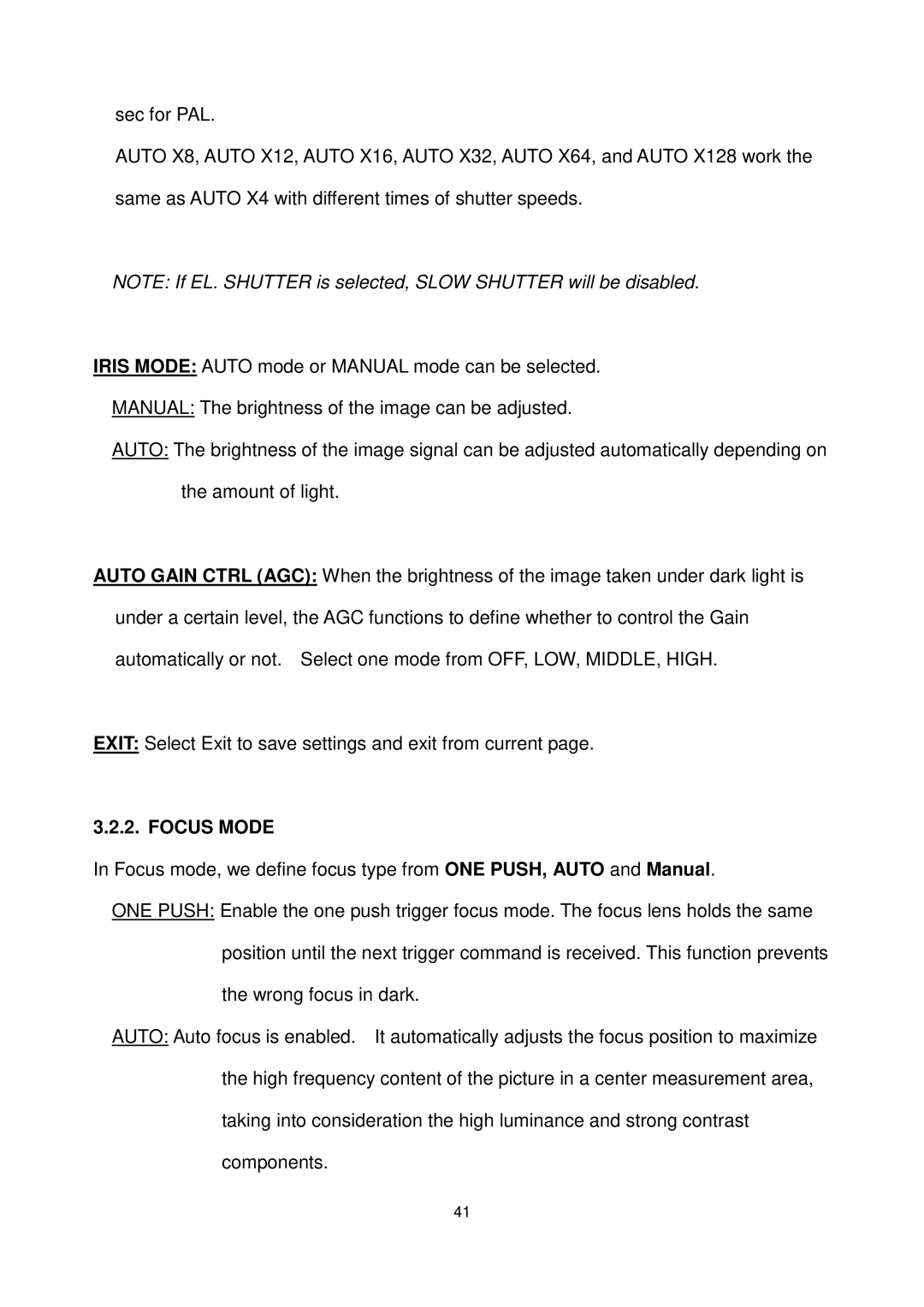 EverFocus EPTZ3100I user manual Focus Mode 