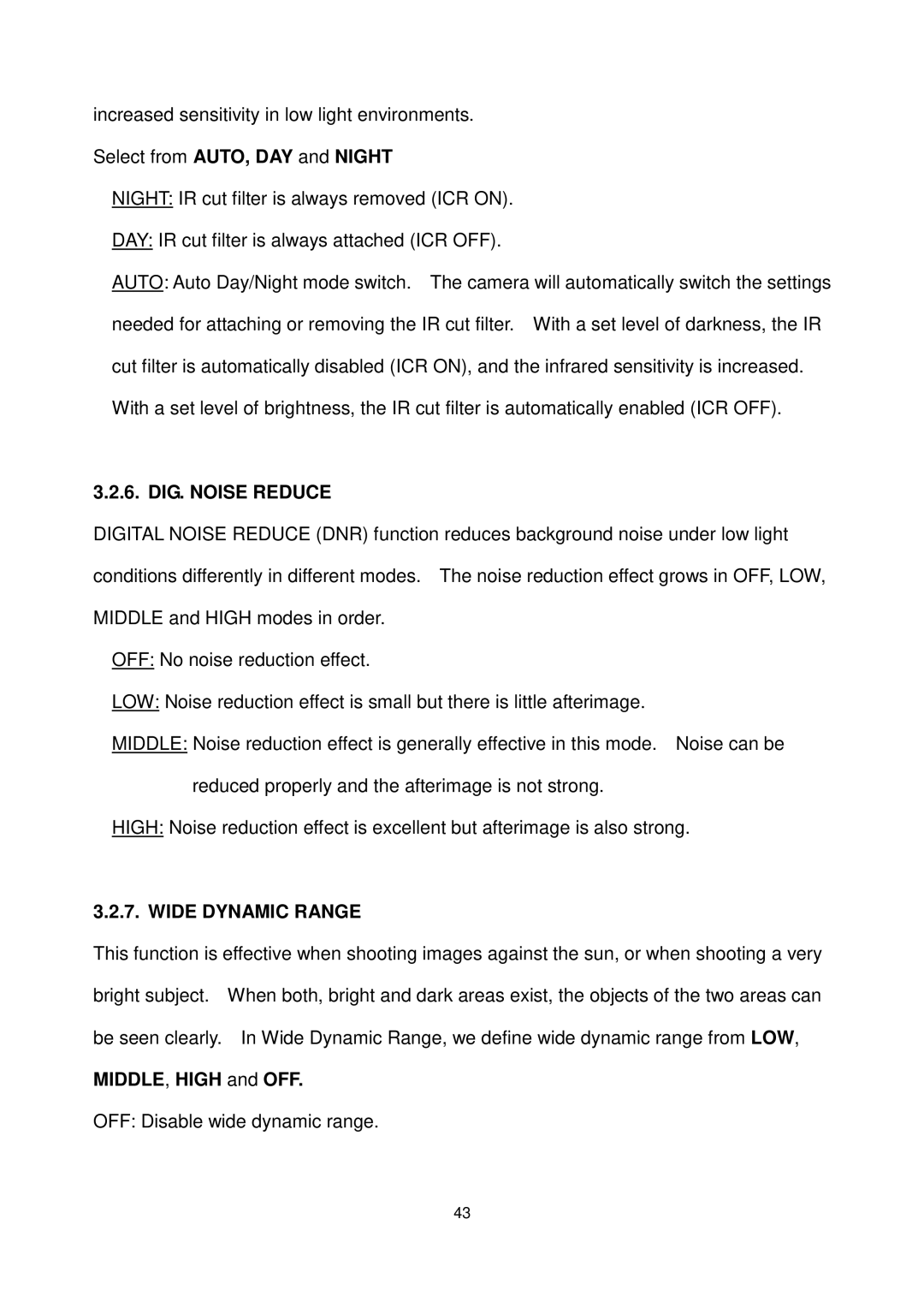 EverFocus EPTZ3100I user manual DIG. Noise Reduce, Wide Dynamic Range 