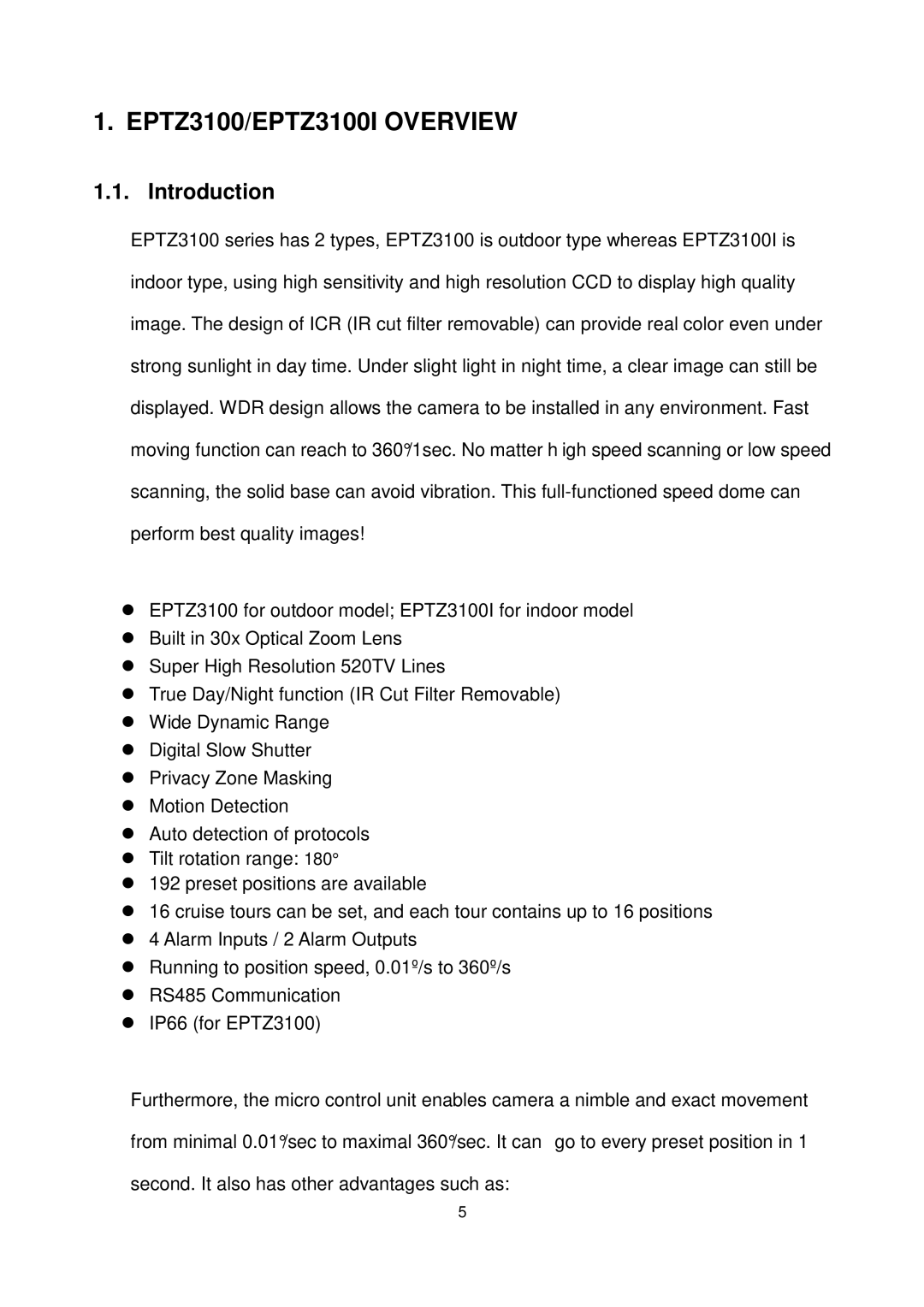 EverFocus user manual EPTZ3100/EPTZ3100I Overview, Introduction 