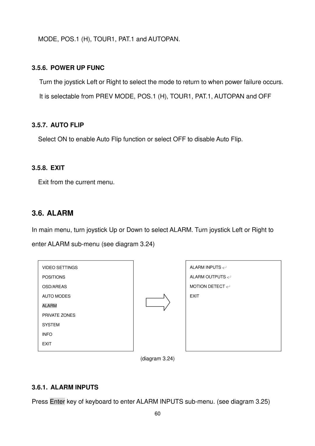 EverFocus EPTZ3100I user manual Alarm, Power UP Func, Auto Flip 