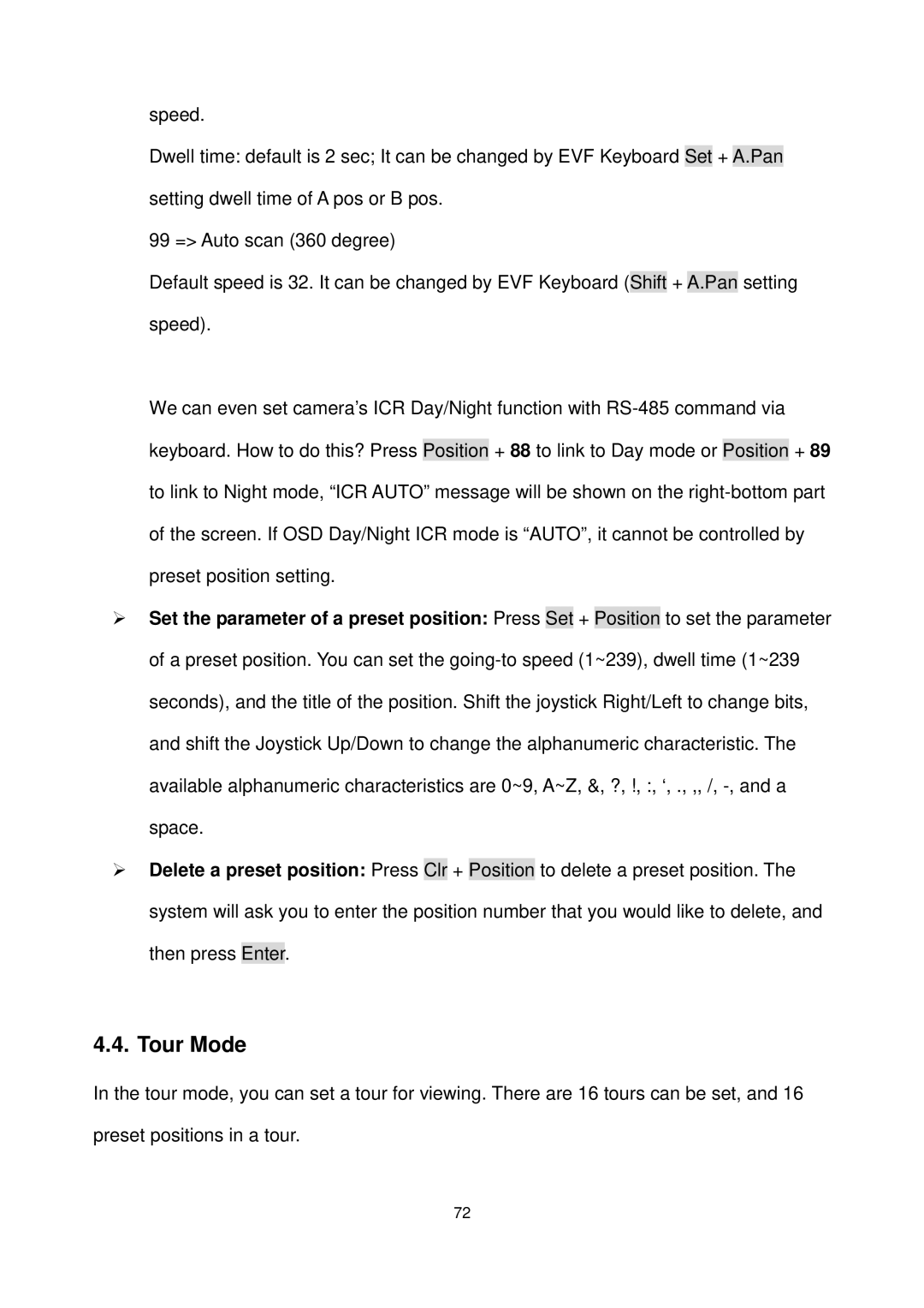 EverFocus EPTZ3100I user manual Tour Mode 