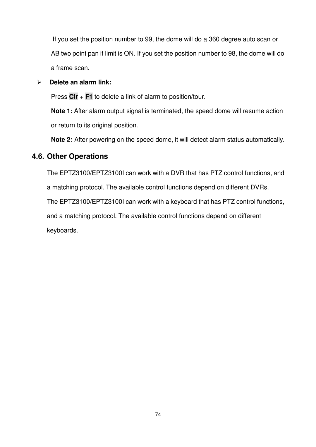 EverFocus EPTZ3100I user manual Other Operations, Delete an alarm link 