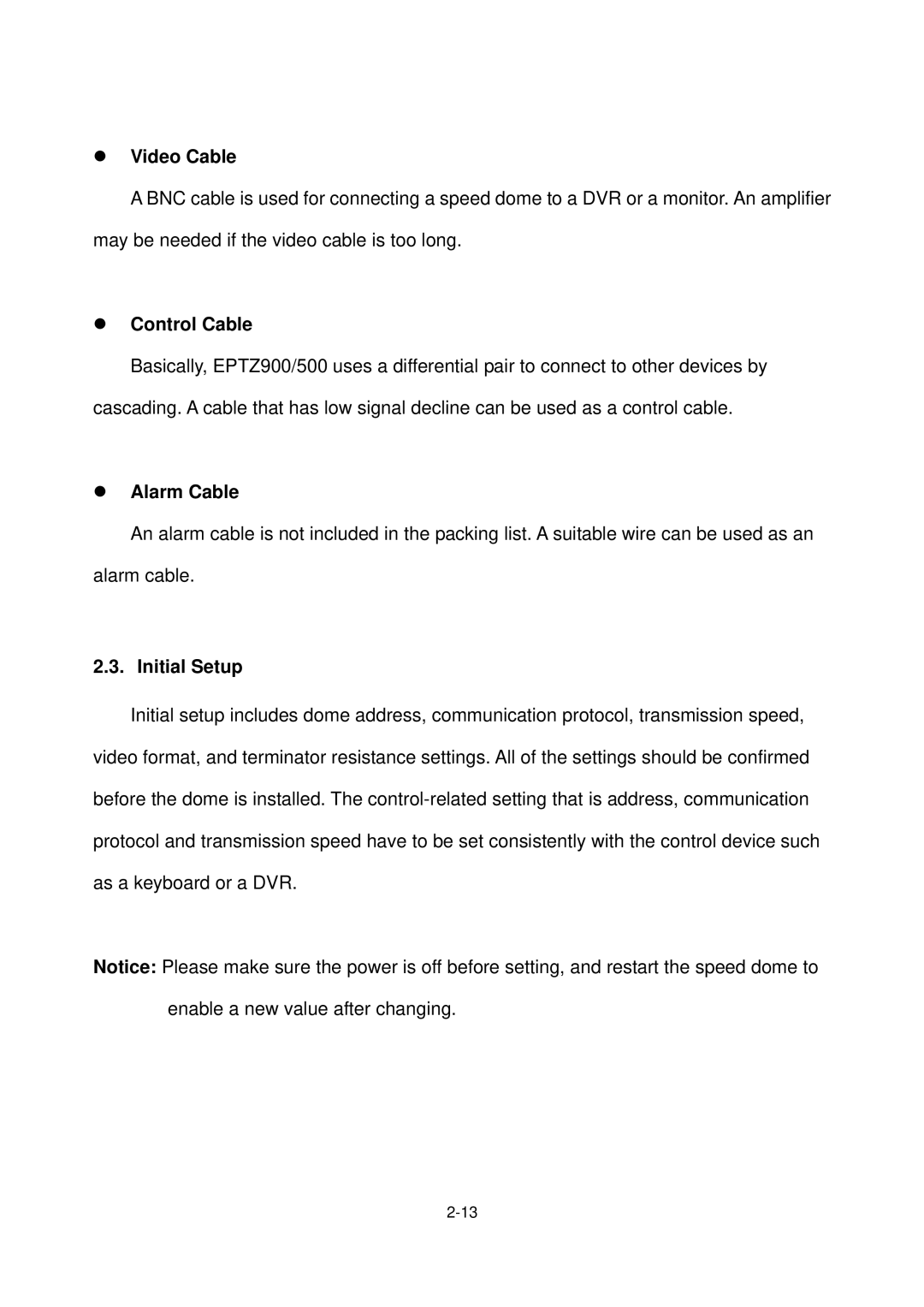 EverFocus EPTZ900 user manual Video Cable 