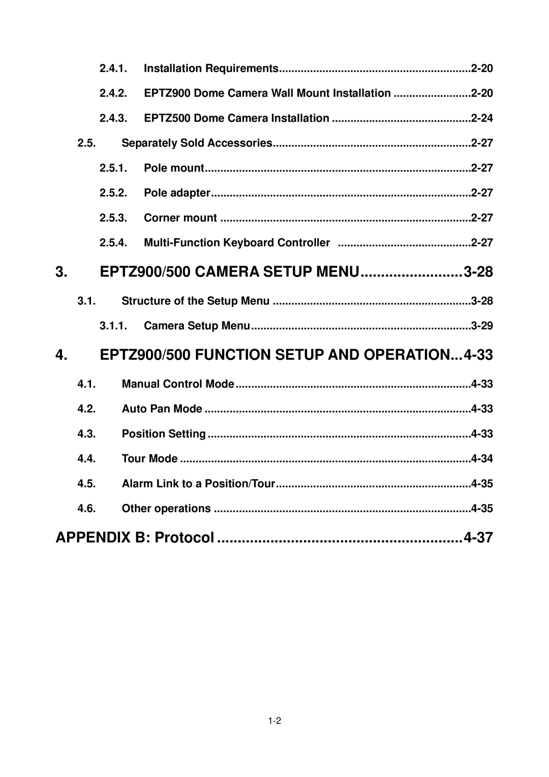 EverFocus user manual EPTZ900/500 Function Setup and Operation, Structure of the Setup Menu Camera Setup Menu 