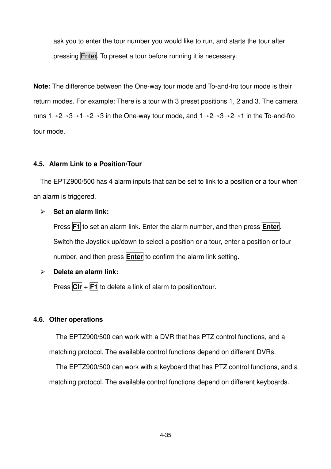 EverFocus EPTZ900 user manual ¾ Set an alarm link, ¾ Delete an alarm link 