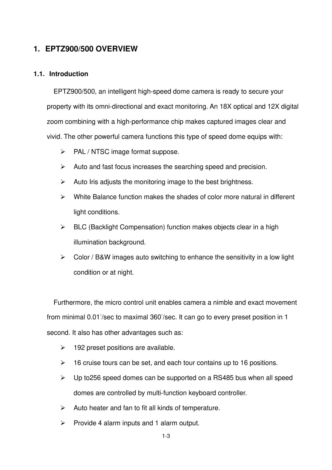 EverFocus user manual EPTZ900/500 Overview, Introduction 