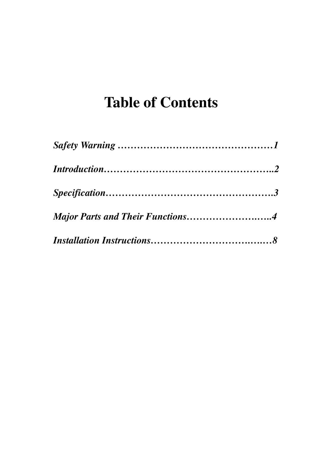 EverFocus EQ120 user manual Table of Contents 