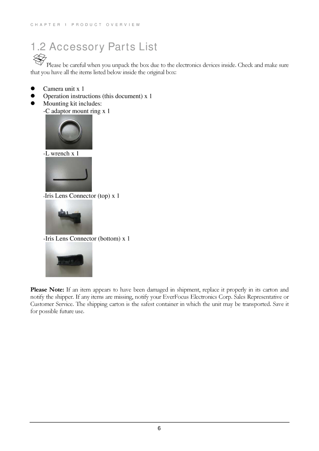 EverFocus EQ200E, EQ300E manual Accessory Parts List 