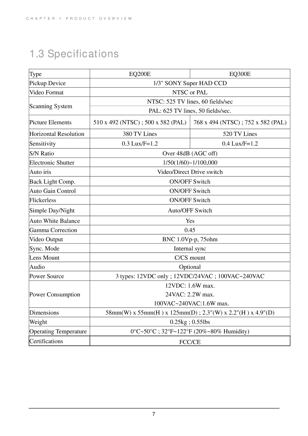 EverFocus EQ300E, EQ200E manual Specifications 