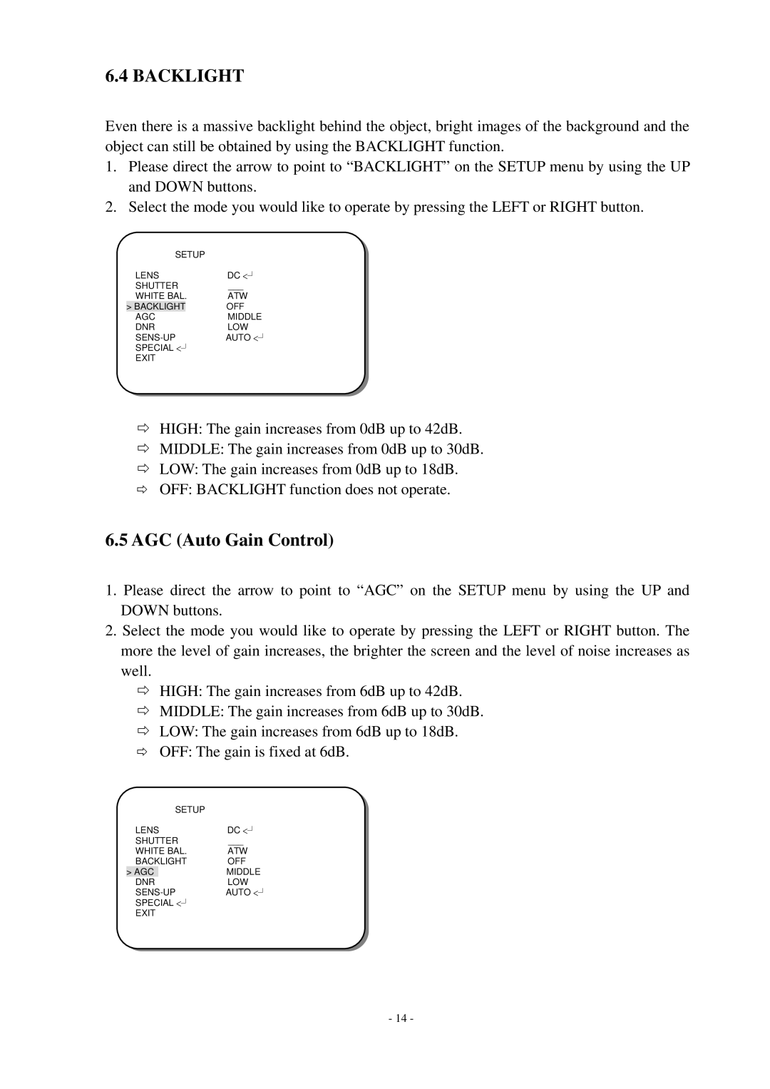 EverFocus EQ550 specifications Backlight, AGC Auto Gain Control 