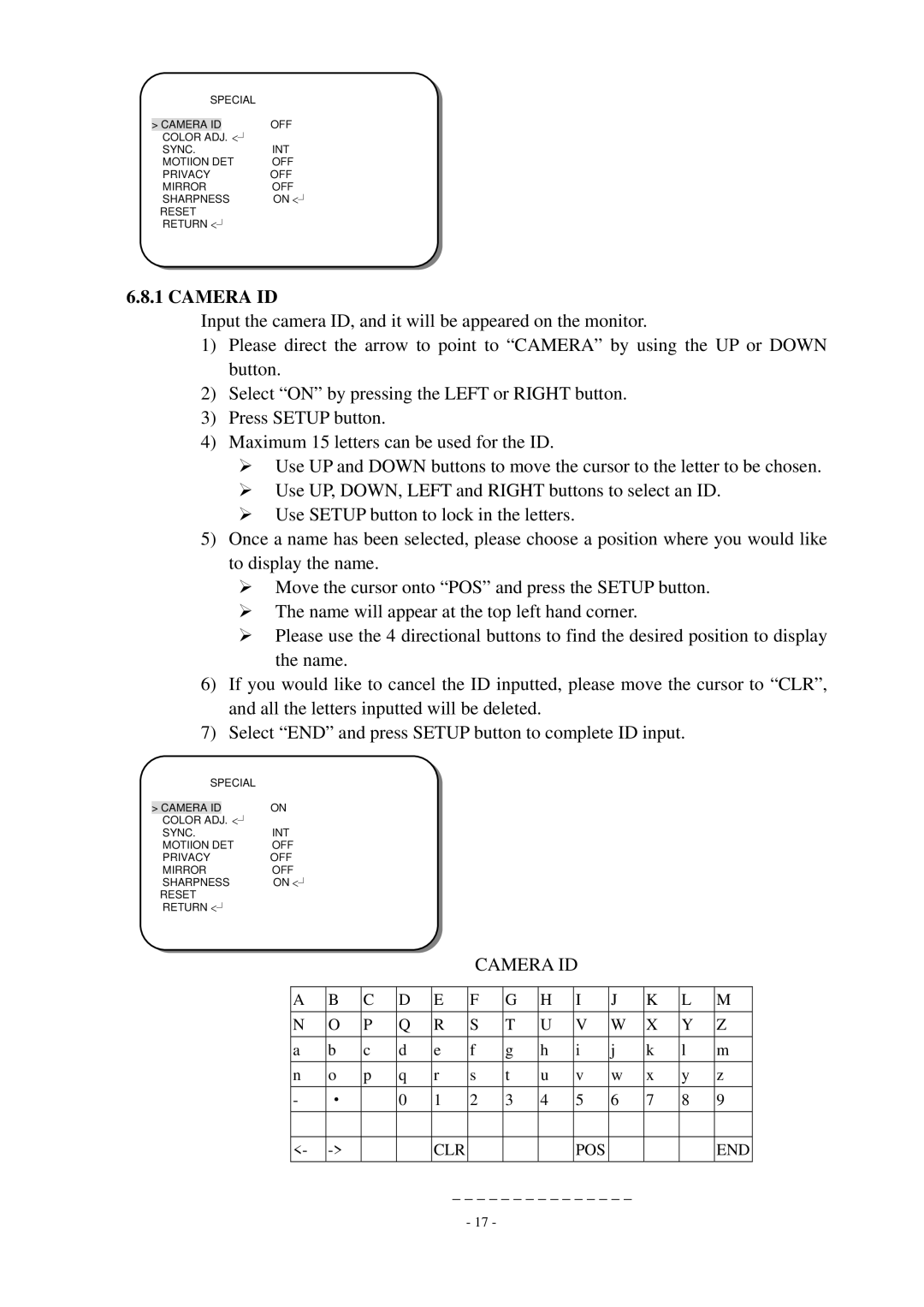 EverFocus EQ550 specifications Camera ID 