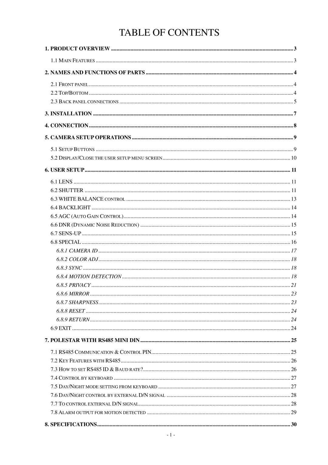 EverFocus EQ550 specifications Table of Contents 