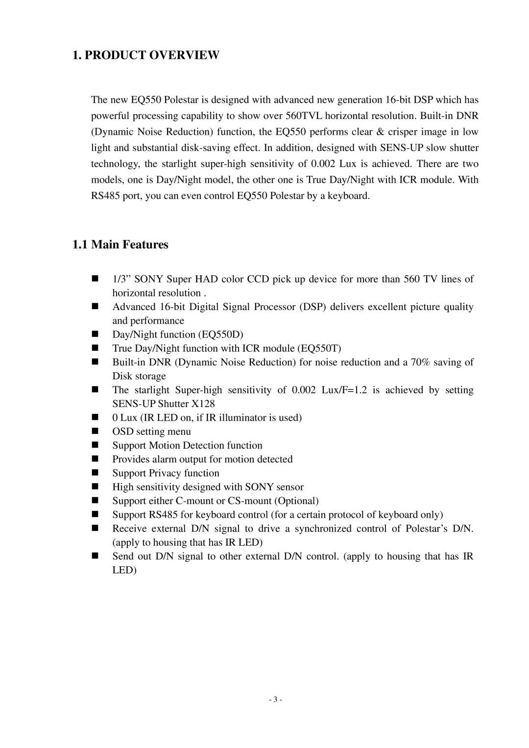 EverFocus EQ550 specifications Product Overview, Main Features 