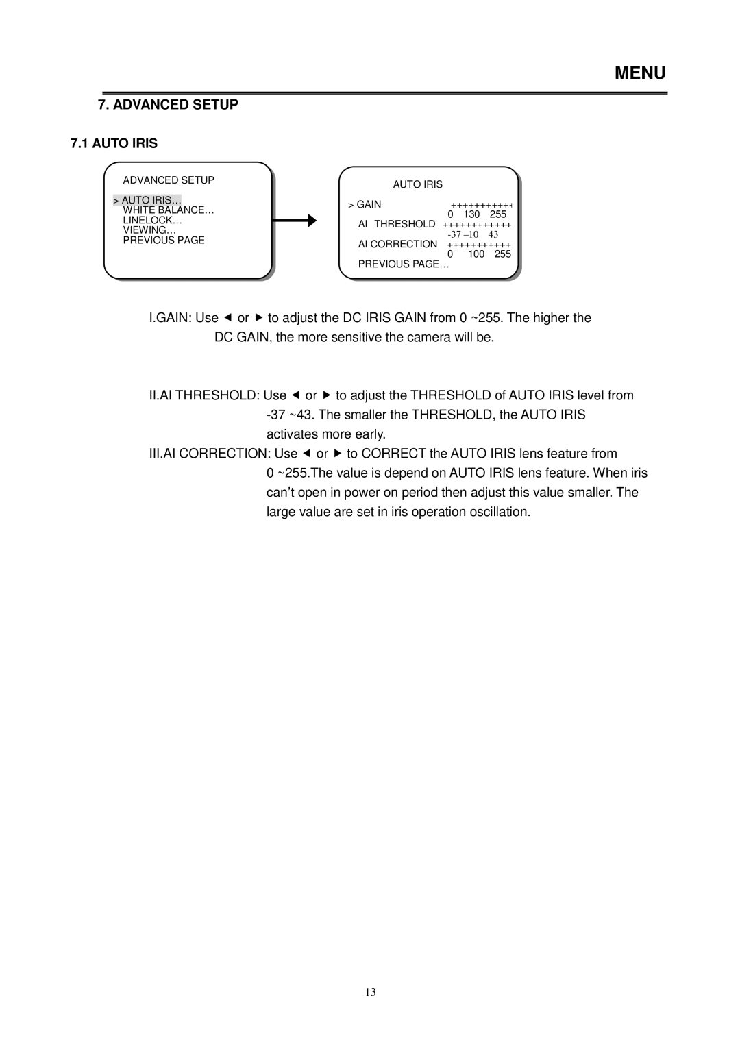 EverFocus EQ600 WDII instruction manual Advanced Setup, Auto Iris 