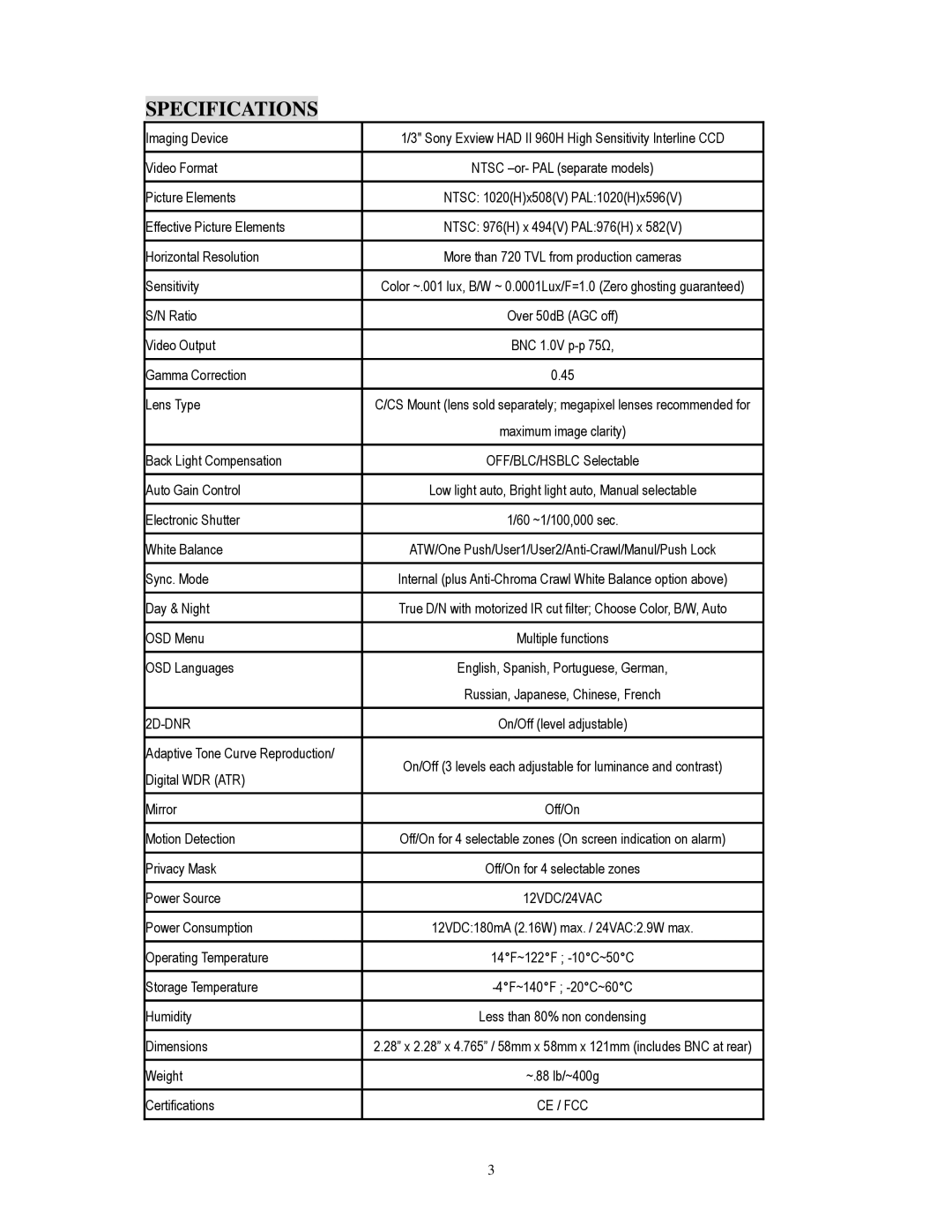 EverFocus EQ700 specifications Specifications, 2D-DNR 