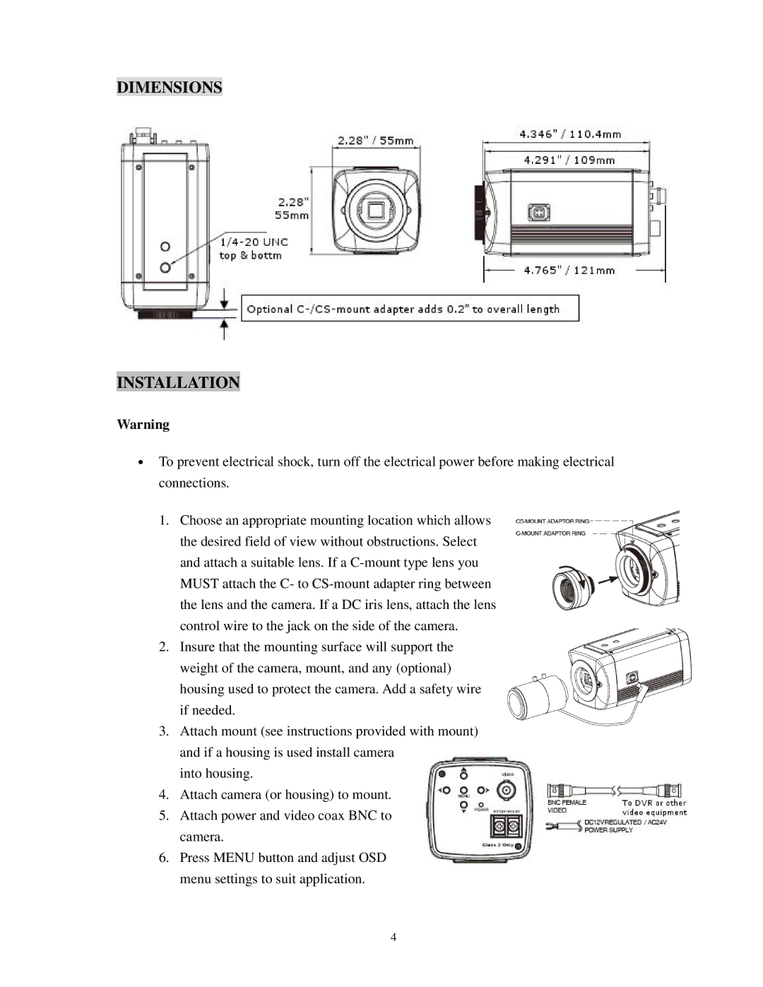 EverFocus EQ700 specifications Dimensions Installation 