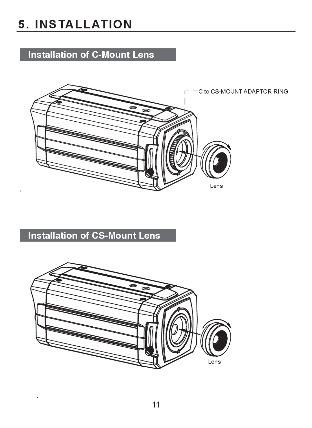 EverFocus EQH5000 operation manual Installation of C-Mount Lens 