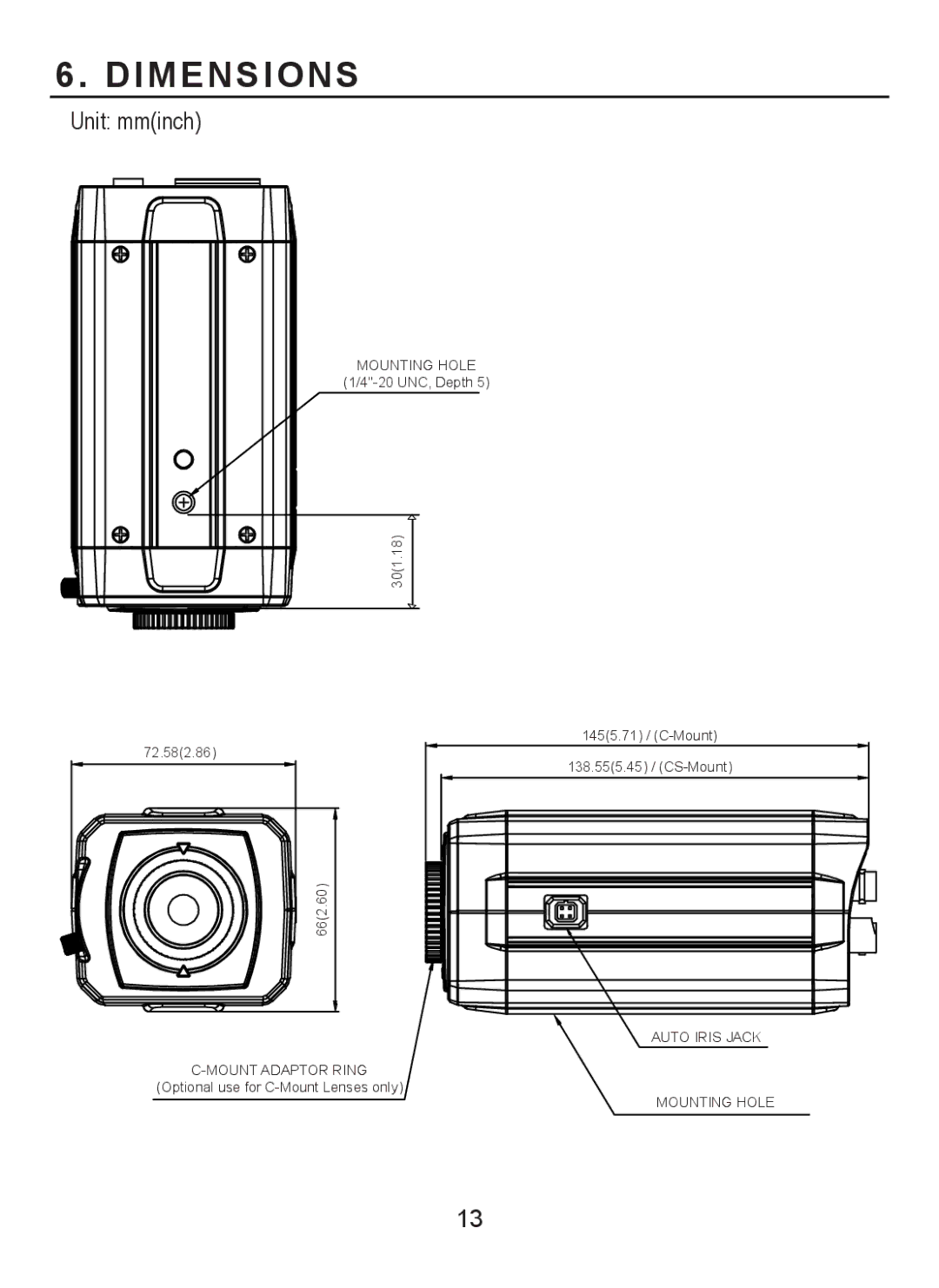 EverFocus EQH5000 operation manual Dimensions, Unit mminch 