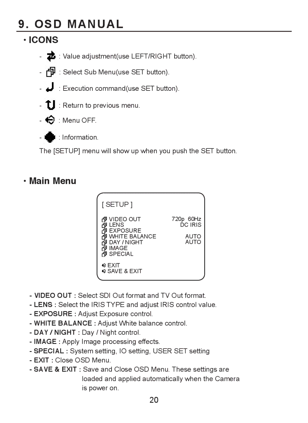 EverFocus EQH5000 operation manual Icons, Main Menu 