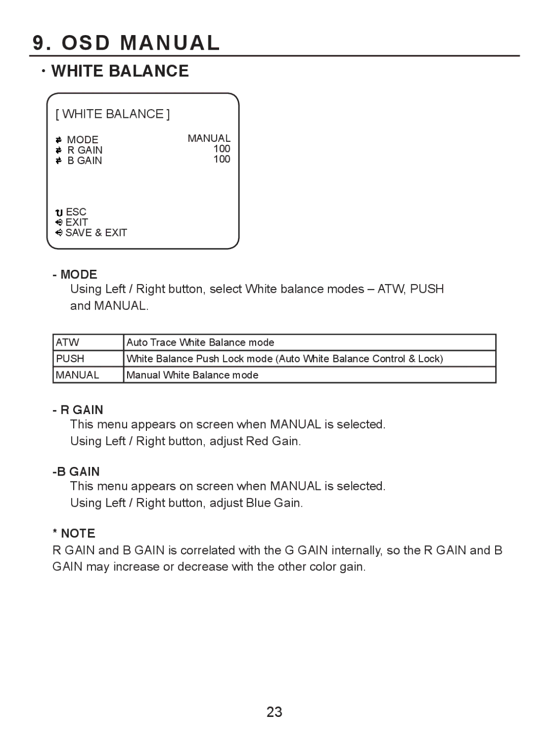 EverFocus EQH5000 operation manual White Balance, Gain 